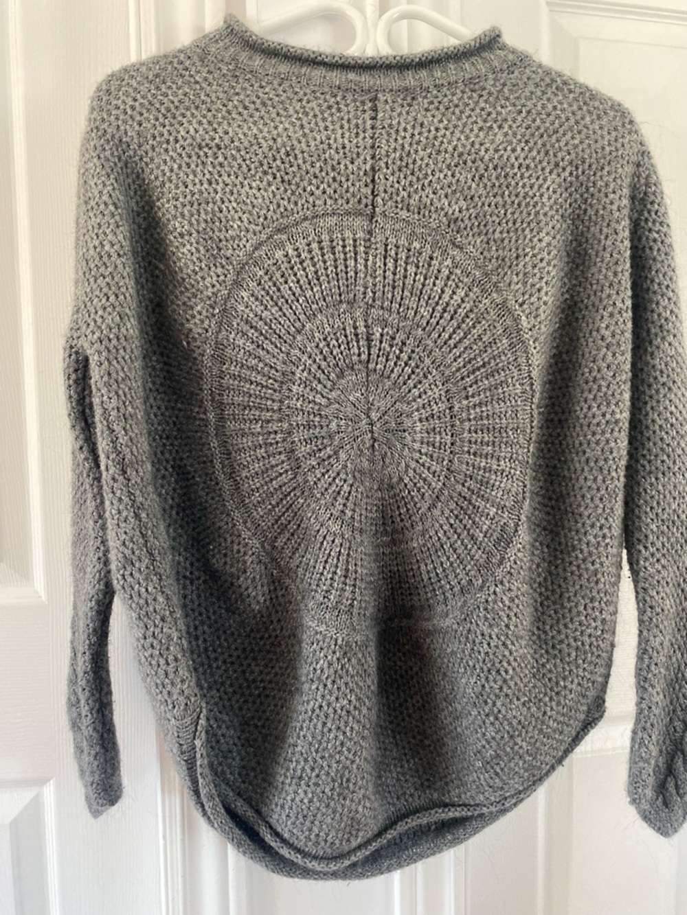 Gray Knit Women’s Sweater with Circular Back Detail